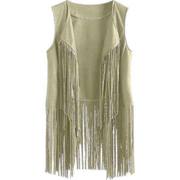 70-talls topper for kvinner denimskjorte disco frynsevest jakke - perfekt grønn Green L