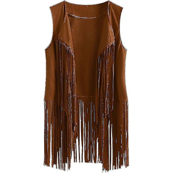 70-talls topper for kvinner denimskjorte disco frynsevest jakke - perfekt Khaki Khaki XL