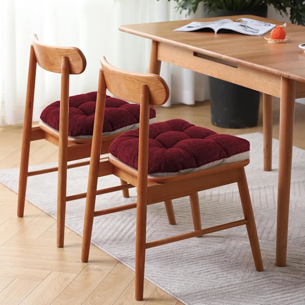 Sklisikre stolputer for spisestoler Sett med 4, 46*43*9cm sittepute med ba wine red