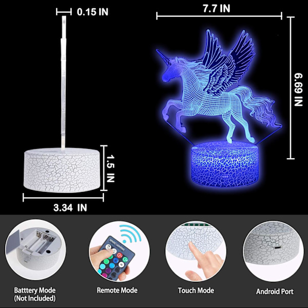 Enhörning 3D Illusion LED Bordslampa Nattlampa med Belysning