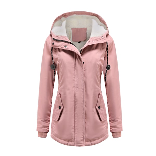 Dame Vinter Varm Sherpa-Fôret Jakke Heavy Parka Coat med Hetter Rosa Pink L