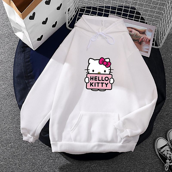 Cartoon Sanrio Hello Kitty söt huvtröja för kvinnor koreanska flickor mode tröja vår och höst modell kläder casual långärmad M M M White