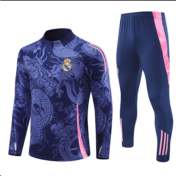 2425 Ny Real Madrid Fotboll Långärmad Halv Blixtlås Vuxen & Barn Träningströja Mörkblå Dark blue 10