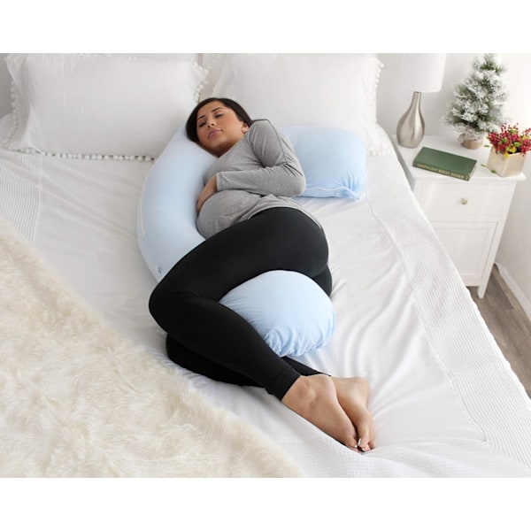 Graviditetspute for kvinner, U-formet full kroppspute og graviditetsstøtte for rygg, hofter, ben, mage med avtakbar forlengelse Lys Blu[ch] Light Blue 134.6 x 78.7 x 17.8 centimetres
