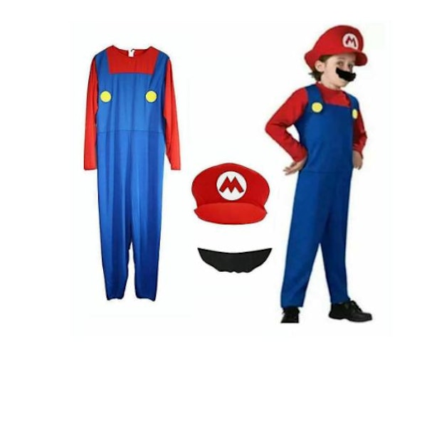 Børn Super Mario Luigi Bros Cosplay Kostume Outfit Rød Red M 105-120cm