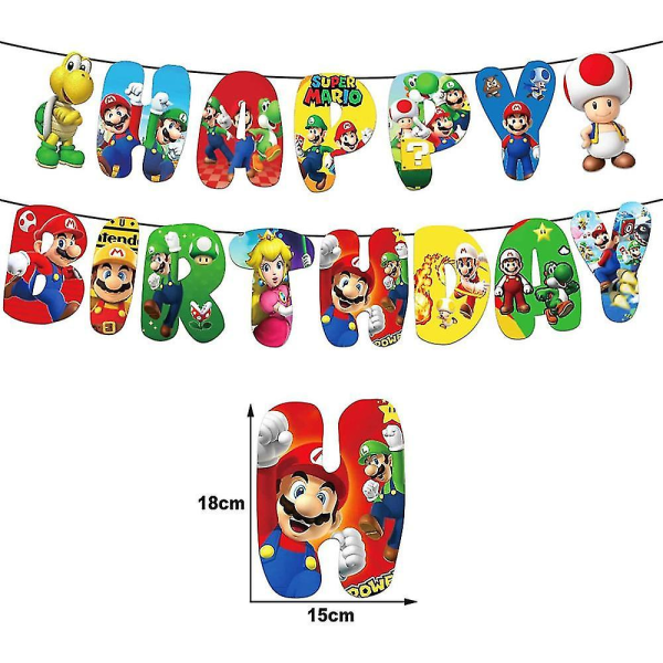 Super Mario Grattis på födelsedagen Party Dekoration Ballonger Kit Bunting Banner Cake Cupcake Toppers Set