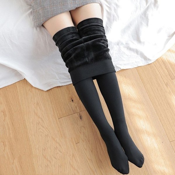 ATHVOTAR Varma Vintertights Dam Elastiska Smala Fleece Tights Sammet Tjocka Tights Hög Midja Sexiga Kroppsstrumpor Kvinnor SkinBlack Half 2set SkinBlack Half 2set S