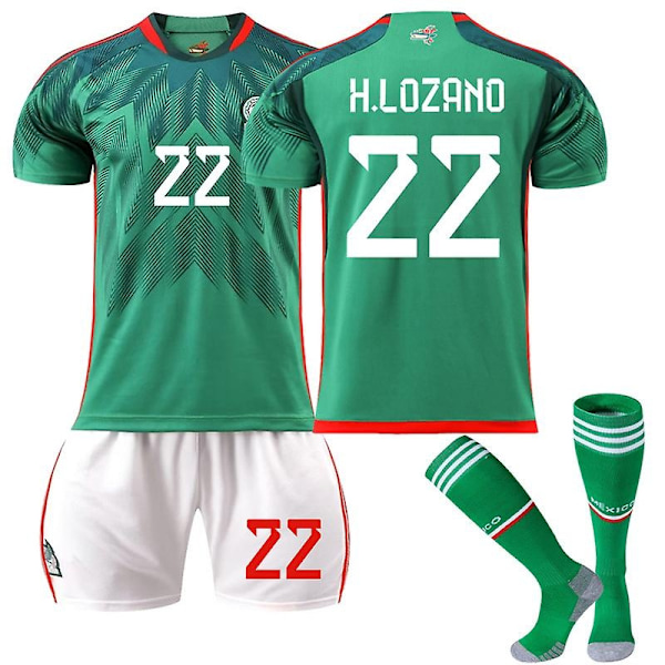 22-23 New Mexico Hjemmetreningsdrakt Fotballtrøye - Perfekt H.LOZANO H.LOZANO 22 Kids 28(150-160CM)