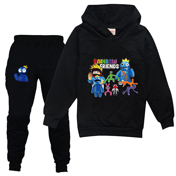 Drenge Piger Regnbuevenner Roblox Hoodies Træningstøj Topper + Bukser sort black 130cm