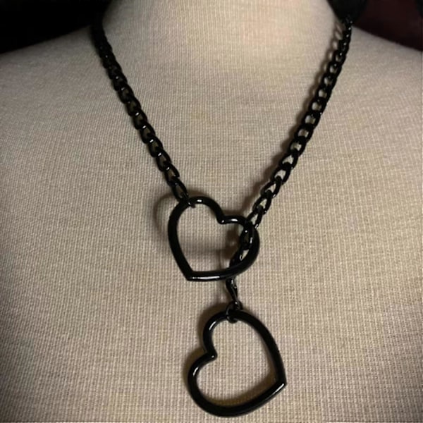 Hjärtformat O-ring Slip Chain Halsband för Kvinnor Rostfritt Stål Kubansk Kedja Hjärtformad Halsband Punk Rock Krage Halsband Handgjort Silver