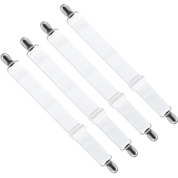 Adjustable Sheet Straps (65 cm to 200 cm), Adjustable Fastening Strap for Sheets, Sofa, Ironing Board Cover (White, 4-Pack)