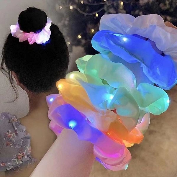 Selvlysende LED Hårelastikker, 6-pak Multicolor Scrunchies med 3 Lystilstande til Fester[JR] Gul, grön, blå, grå, vit, rosa