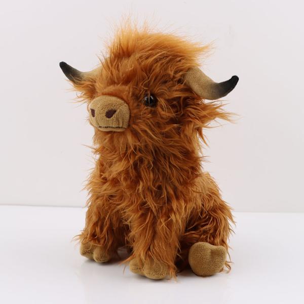 Brun Highland-ko (25 cm), realistisk mjuk plysch bondgårdsleksak, sim