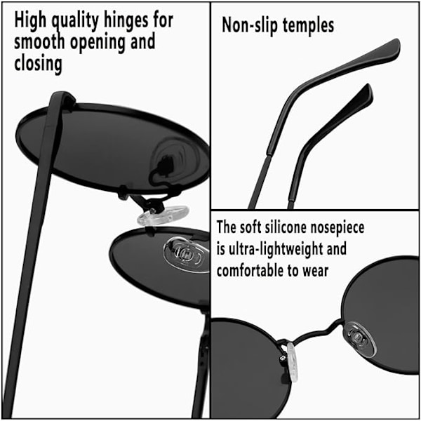 Solbriller til mænd og kvinder - Polariseret - Runde - Metal - Circle - Hippie - Steampunk - Retro - Med 100% UV-beskyttelse - Solbriller til mænd og kvinder