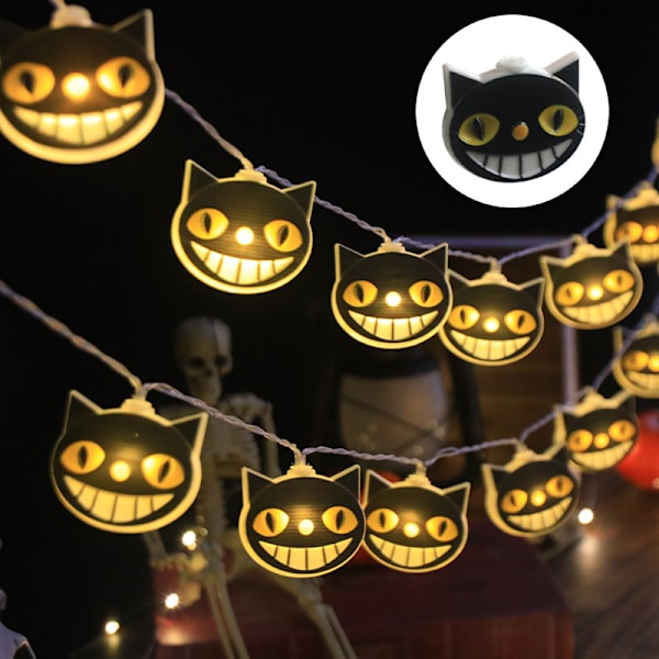 Joulu- ja Halloween-kurpitsavalaisin, lepakko- ja hämähäkkivalaisin, kallo-valoketju, koriste Style 13 Black Cat