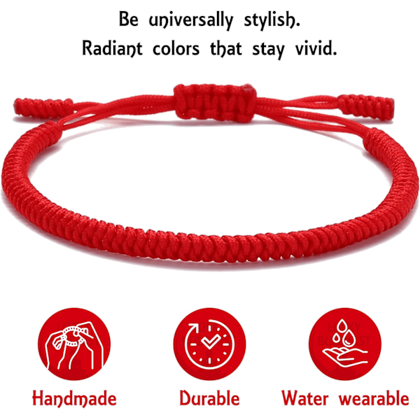 Tibetanskt handgjort justerbart flätat rep Chakra-armband för kvinnor Män Tonåringar Vänskapsgåva[JR] Red