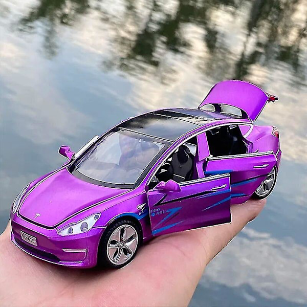 1:32 Tesla Model X Model 3 Model S Model Y Legering Bilmodell Diecasts Leksaksbil Ljud Och Lätt Barnleksaker För Barn Presenter Pojkleksak Model 3 Purple