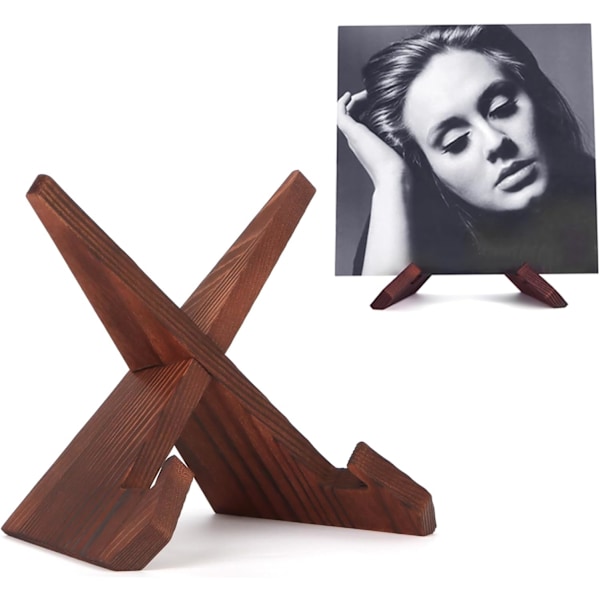 Vinylpladestativ i træ, Retro LP-displayholder, Rustik brun pladespillertilbehør [JR]