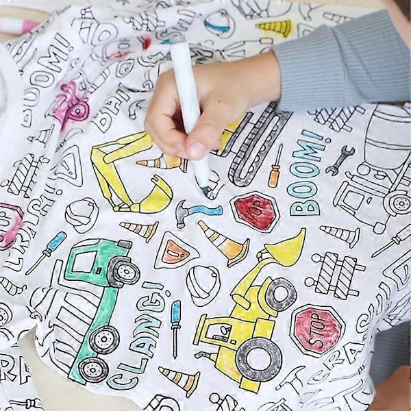 Kreativa barnens DIY graffiti pyjamas hemmakläder set, måla dina egna pyjamasfärger för pojkar och flickor - Xin Engineering Vehicle Engineering Vehicle 3-4Years