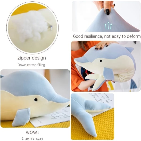 Galaxy Dolphin Gosedjur, 35 cm Söt Delfinstoppad Leksak för Flickor och Pojkar, Blå 35cm