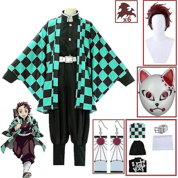 Demon Slayer Kimono Kamado Tanjirou Cosplay Kostyme Halloween Anime Uniformsett For Voksne Barn V 9-delt sett 9 piece set 110