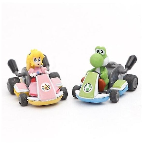 8 stk Super Mario Kart Trekke-og-slipp-biler Luigi Toad Bowser Prinsesse Figur Leketøy for barn