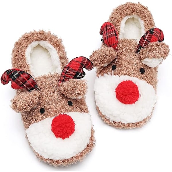 Damtofflor med julmotiv - søte, fluffy renslippers for innendørsbruk - koselige tøfler i størrelse 7/EU39