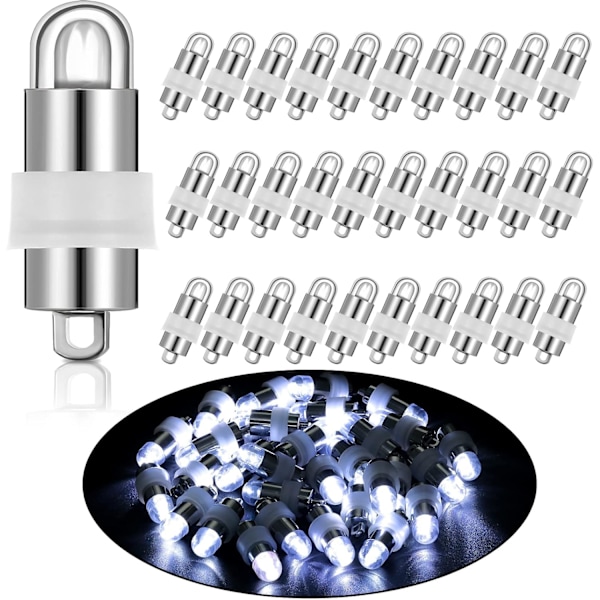 30 stk LED Ballonglamper Mini Papirlykter Lamper Batteridrevet Vanntette for Halloweenfest DIY Dekorasjon (Kaldt Lys)