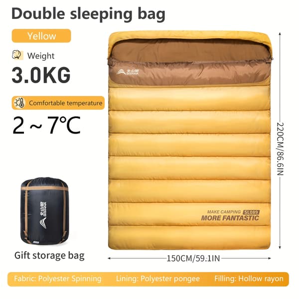 Dobbelt sovepose til camping, vandreture, rejser - 2-personers rektangulær polyester 2.2kg Brown