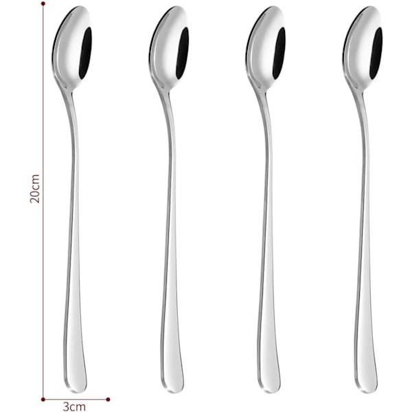 Latte-skeer, sæt med 4 lange skeer, rustfrit stål kaffeskeer teskeer ideel til Latte kaffe, Espresso