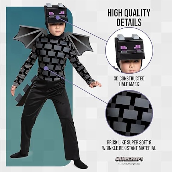 Minecraft Ender Dragon Kostume til Børn, Videospilinspireret Karakteroutfit S