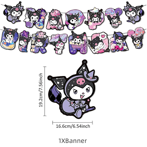 Sanrio Kuromi Lastenjuhlat Koristeet Setti Ilmapalloilla Banneri Kakunpäällinen Tarvikesarjat