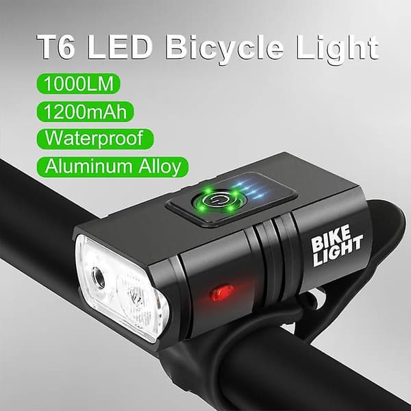 T6 Bicycle Front Light 1000 Lumen Cycling LED Powerful Flashlight Bicycle Lighting Headlight USB