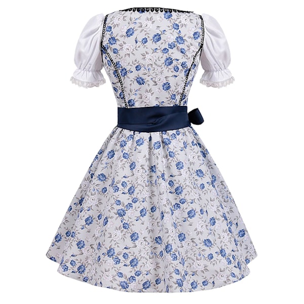 Oktoberfest-spetsmekko esiliinalla, perinteinen baijerilainen olutpuku, saksalainen Dirndl-juhlamekko sininen Blue S