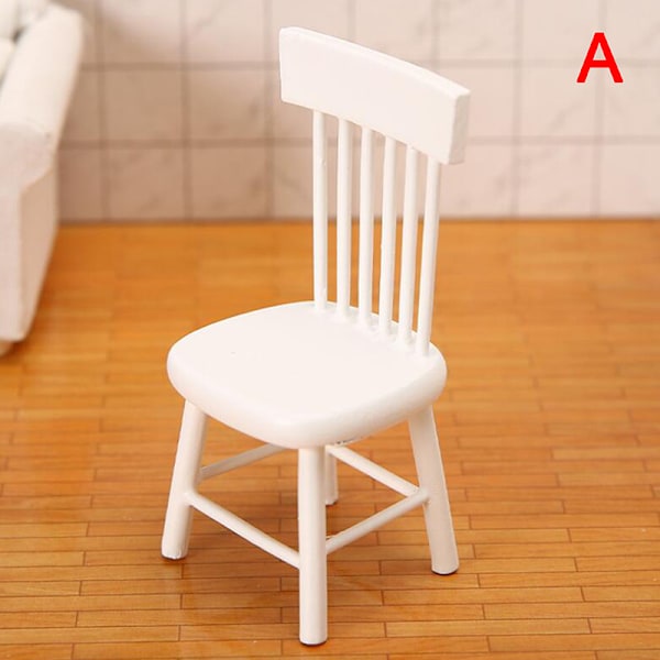 1/12 Dockhus Miniatyr Möbel Vit Trämatbord Chair