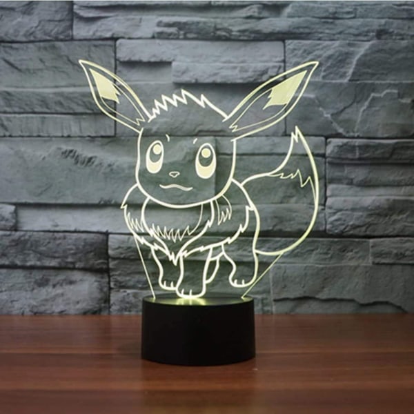 3D Illusion Pokemon_ LED-nattlampa, 7 farger gradvis endring USB-touchbryter 3D visuelle lamper for feriegaver eller hjemmedekorasjon