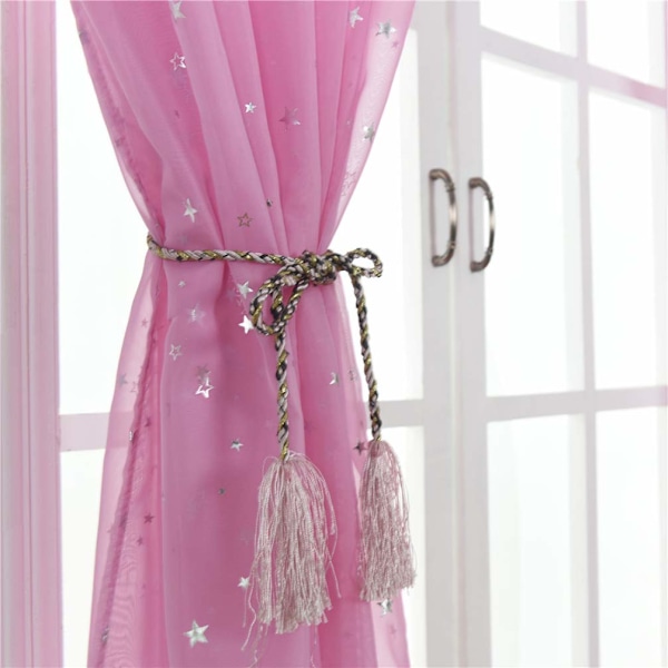 Stjerne Voile Gardin, Transparent Stjernegardin for Soverom, Glitter Stjerne Voile Panel, Mesh Nettgardin (100x270cm, Rosa, 1 Panel) Pink