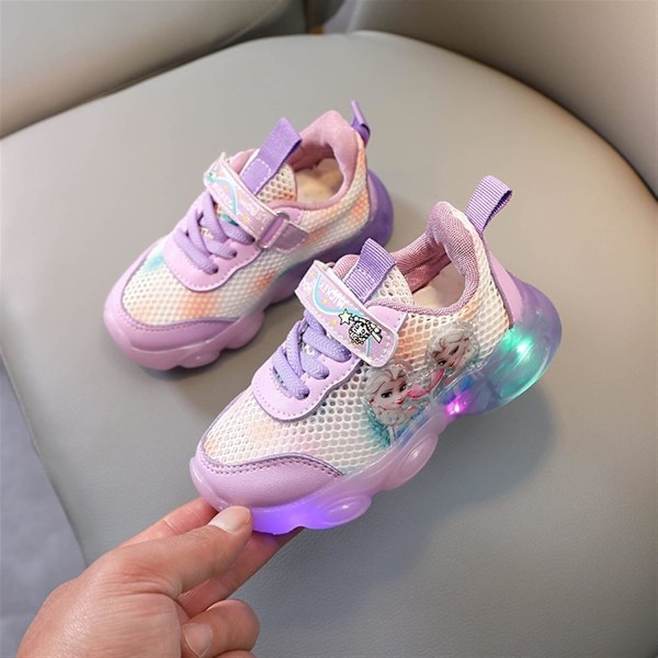 Elsa sko, prinsesse sko, jenter lysende sko, barn ledde sneakers, gutter jenter lett mesh stoff sko kors trening sko casual barn sneakers Lilla Purple 22