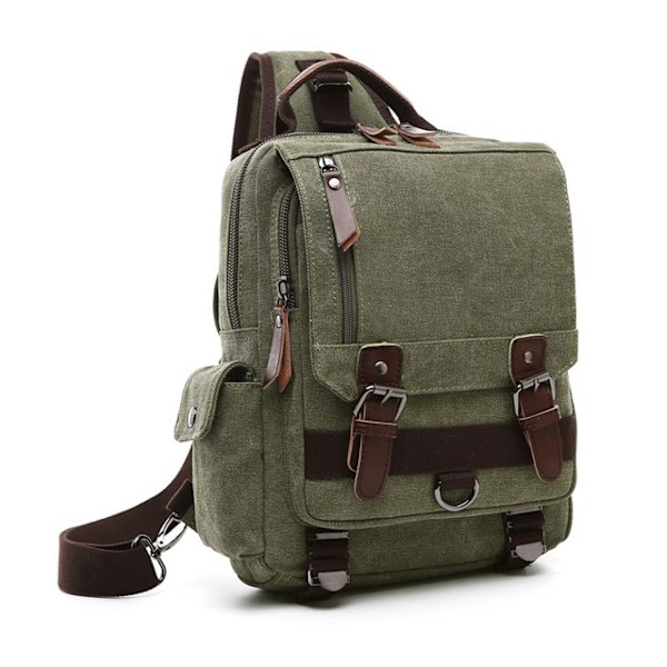 Ny liten canvas ryggsekk for menn Reise Ryggsekk Multifunksjonell skulderveske for kvinner Laptop ryggsekk Skolevesker Dame Daypack - Perfekt army green 1