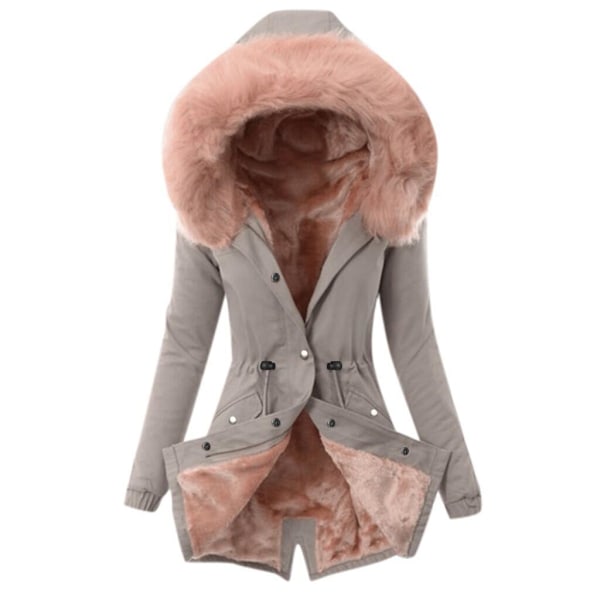 Vinterjakke dame, varmforet lang parkas middels lengde Lys Rosa Light Pink XXXL