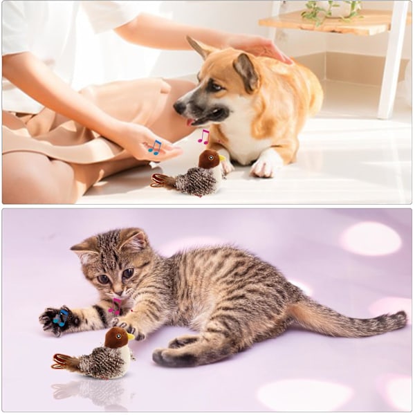 Simulerad fågel katt leksak med realistiskt ljud och rörelse, rolig och stimulerande fågel leksak för katter för inomhuskatter