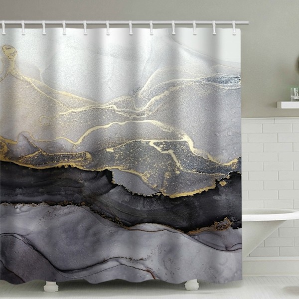 Dusjforheng i teksturert marmor med 12 plastkroker 180*180cm