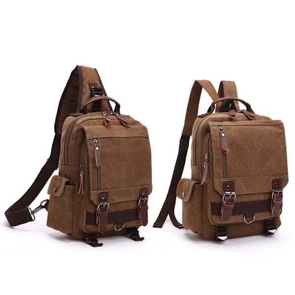 Ny liten canvas ryggsekk for menn Reise Ryggsekk Multifunksjonell skulderveske for kvinner Laptop ryggsekk Skolevesker Dame Daypack - Perfekt khaki 2