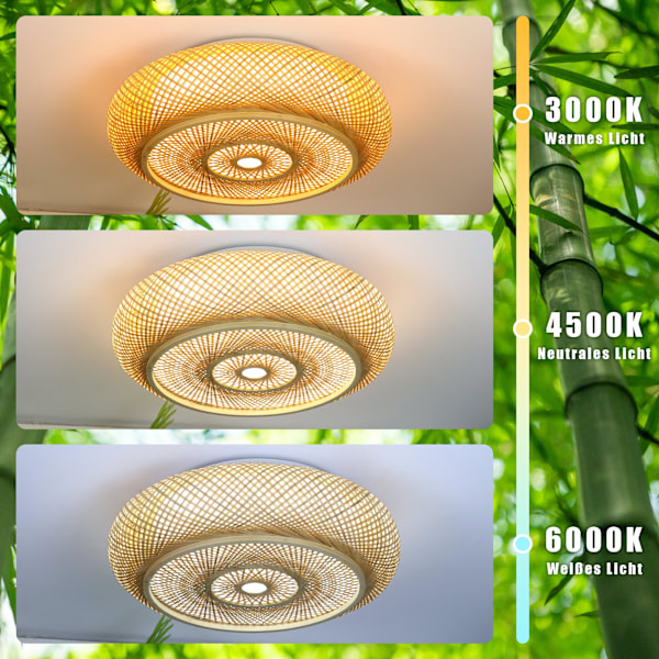 Taklampe bambus taklampe LED trelampe fjernkontroll dimbar bambus håndvevd naturlig 9W retro taklampe rotting bambus 40 cm