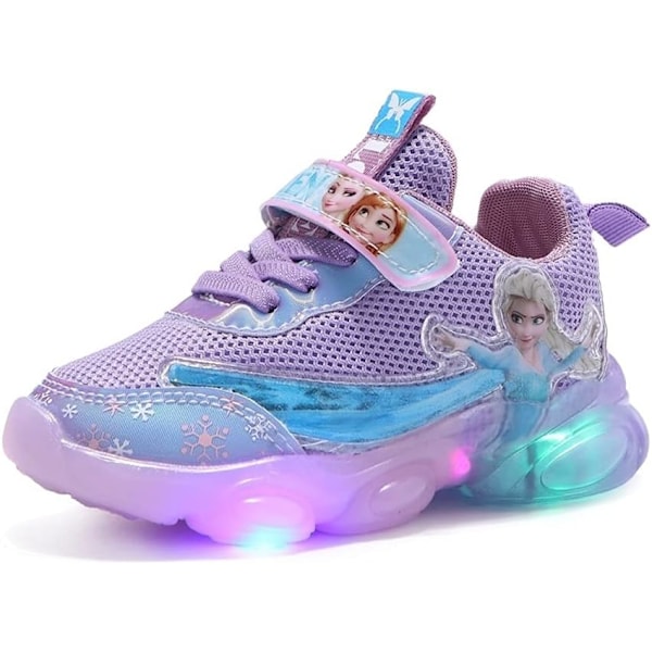 Elsa sko, prinsesse sko, jenter lysende sko, barn ledde sneakers, gutter jenter lett mesh stoff sko kors trening sko casual barn sneakers C Lilla C Purple 22