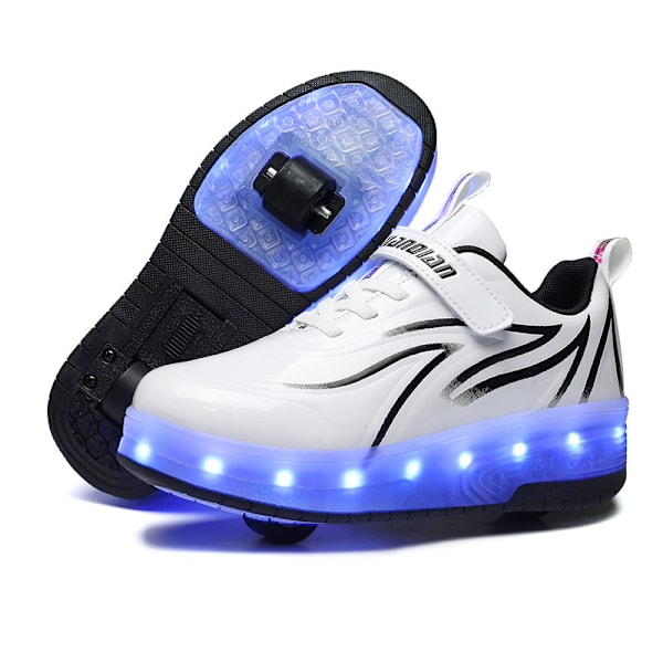 LED USB Oppladbare Enhjulsskøyter Sko for Barn hvit og svart white and black 40