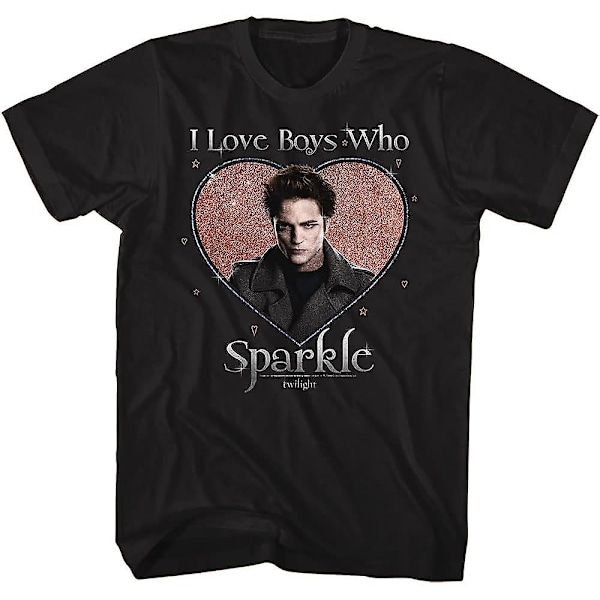 Twilight T-shirt Jeg elsker drenge der glitrer Voksen Korteærmet T-shirts Twilight Film Grafiske T-shirts Sort Black XL