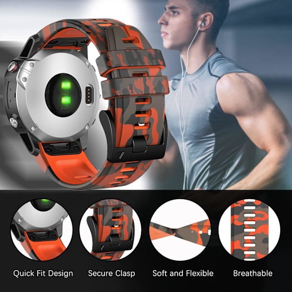 SeNool armbånd for Garmin Fenix ​​7/Epix, [22mm QuickFit erstatningsarmbånd] Silikonarmbånd for Garmin Fenix ​​6 GPS/6 Pro GPS/5/5 Plus