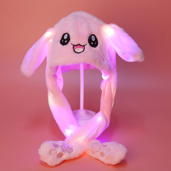 Plys og varm kaninhue med LED-lys, hoppende hatte No Light Pink Rabbit Hat