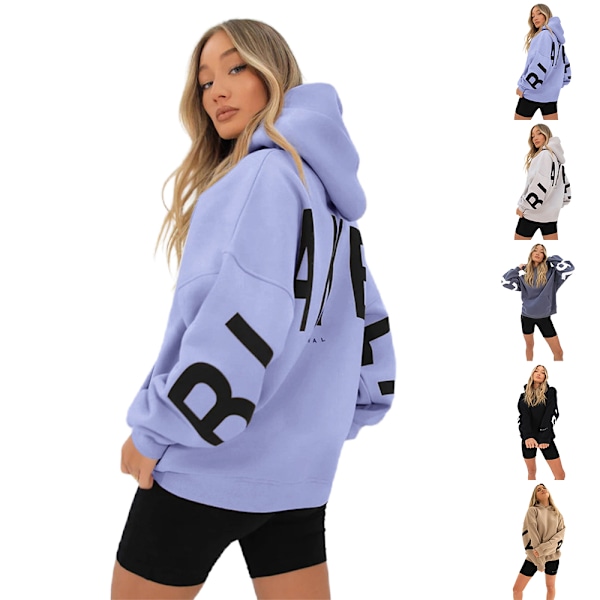 Blakely Hoodies Damtröja med Huva Långärmad Pullover Jumper Casual Toppar Blå M Blue M